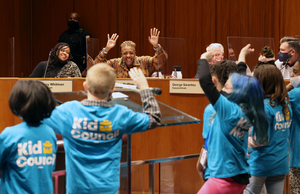 City Councilwoman Cerssandra McPherson interacts with a few of the kids.